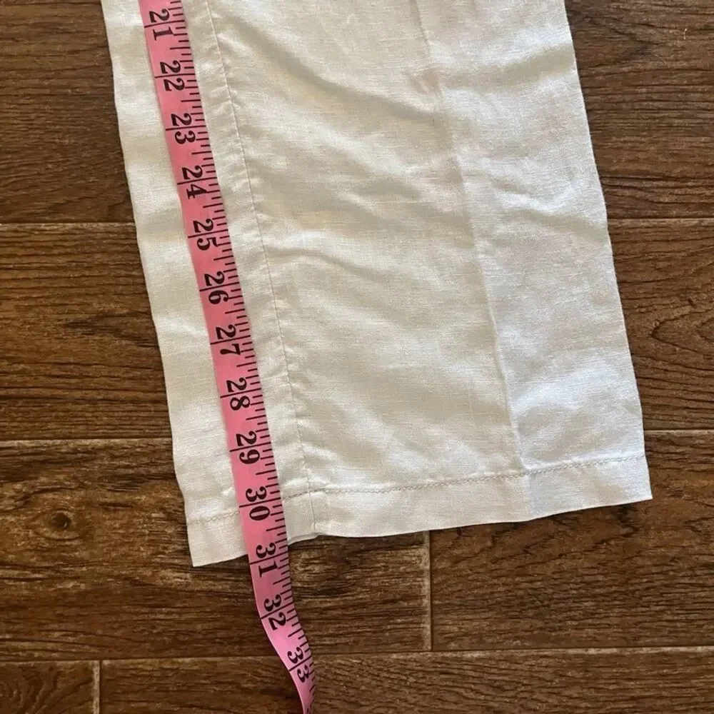 H&M Womens 100% Linen Straight Leg Pants Womens Size 4 Ivory Casual Beach